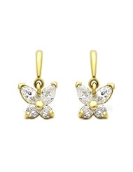 14K Gold Stud Scewback Earring Butterfly Drop Yellow Gold Earring with Screw Back