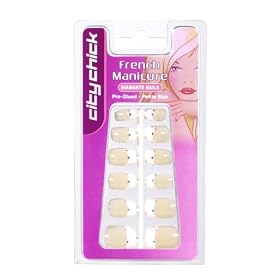 City Chick French Manicure Petite Glued Artificial Nails Bare Diamante
