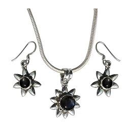 Pendant Earrings Sets Sterling Silver Black Onyx Gemstone Jewelry (gpers040)