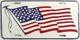 American Flag Waving White License Plate
