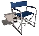 Strathwood Folding Chair with Attached Table, Seaport Blue with Silver Frame