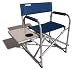 Strathwood Folding Chair with Attached Table, Seaport Blue with Silver Frame
