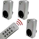 3 x Funksteckdose Funksteckdosen Funk Schalter + 1 Fernbedienung Set - fuer den Innenbereich innen - silber / Alu Design