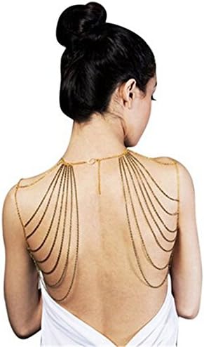 Minid Fashion Charm Gold Black Tassels Link Body Shoulder Chain Necklace