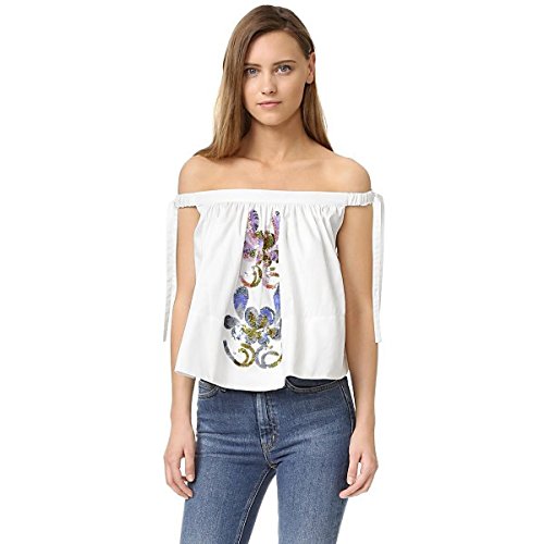 Cynthia Rowley(シンシアローリー) レディース カットソー Embellished Off Shoulder Top White [並行輸入品]