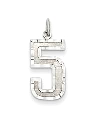 14k White Gold Casted Large D/C Number 5 Charm Pendant. Metal Wt- 1g