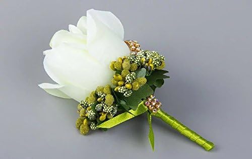 1PCS Ivory Red Best Man Corsage for Groom Groomsman Silk Rose Flower Wedding Suit Boutonnieres Accessories Pin Brooch Decoration