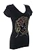 Women's Woman with Red Flower in her Hair Rhinestone Bling V-Neck T-Shirt
