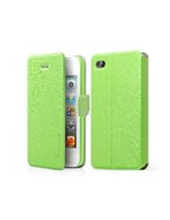 Iphone 4 4s Folio Case with Kickstand Pu Leather and Microfiber Material Cover with Magnetic Buckle (Green)