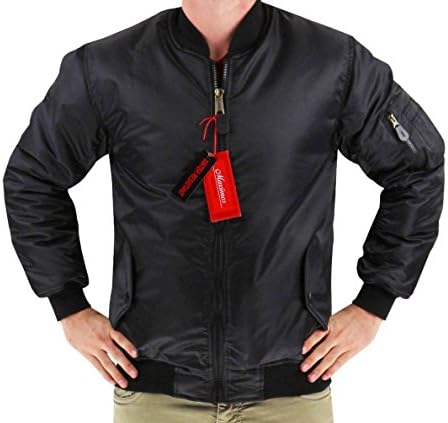 Men's Water Resistant Reversible Flight Pilot Bomber Jacket Black, M
