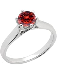 0.80 Ct Round Cognac Red SI1/SI2 Diamond 14K White Gold Ring