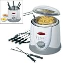 LUXUS FONDUE FRITTEUSE 900 WATT MIT 1 LITER VOLUMEN FÜR 6 PERSONEN INKL. FONDUEGABELN, FRITTIERKORB MIT ABNEHMBAREM GRIFF SOWIE COOL TOUCH GEHÄUSE - FONDUESET UND FRITEUSE