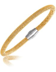 Sterling Silver Rhodium Plated Yellow Tone Popcorn Motif Bangle
