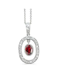 Twin Oval Shaped Vintage Diamond Pendant In 18K White Gold With A 1.00 ct. Genuine Garnet Center Stone.