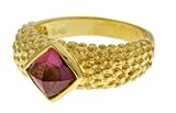 14K Yellow Gold over .925 Sterling Silver Designer Beaded Ring With 7.5mm Created Paparadasha