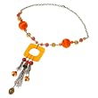 Orange Beaded Resin Pendant Necklace with Brass Beads