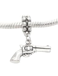 Sterling Silver Double Sided Pistol Gun Dangle Bead Charm