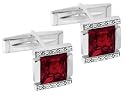 Men's Garnet Cuff Links with Diamonds 1/10 ctw in Sterling Silver
