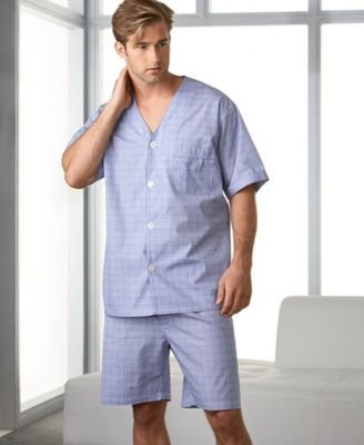 Club Room Short Sleeve Woven PJ Top and Short Set