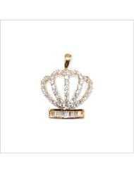 14k Yellow Gold, Seashell Tiara Crown Pendant Charm Lab Created Gems 17mm Wide