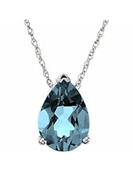 14K White Gold Pear Cut Aquamarine Pendant -- LIFETIME WARRANTY