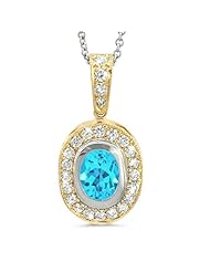 Vintage Oval Shaped Diamond Pendant With An Oval Center Stone In 18K Yellow Gold With A 1.10 ct. Genuine Blue Topaz Center Stone.