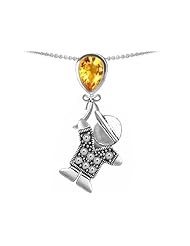 Original Star K (tm) Little Boy Holding a Balloon Mother Birthstone Simulated Citrine Pendant in .925 Sterling Silver