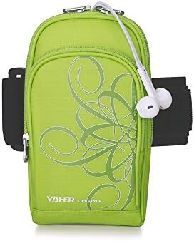 YAHER Sports Armband, Multifunctional 3 Sizes Double Zipped Pockets Workout Pouch Pack Running Cycling ArmBag for iPhone 4s,5,6,6s,6Plus,Galaxy S6,S5,S4,S3 (Small, Flower Fruit Green)