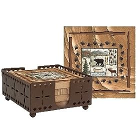 Set of Four Cabin Fever Coasters with holder - Style WIMPDJ2 by Thirstystone