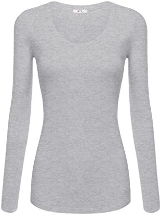 Women's Crew Neck Long Sleeve Tee Shirt Navy M Heather Grey L
