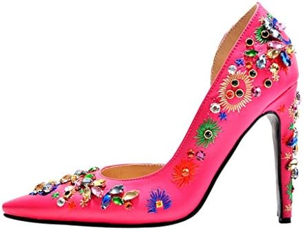 Onlymaker Ladies Women's High Heel Sandals D'Orsay&Two-Piece Flower Decoration Closed Toe Pumps Handmade For Wedding Party Dress Stiletto Shoes Kid Suede Red US Size 9