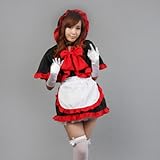 TOMSUIT Red Shawl Apron Maid Cosplay Halloween Costume Dress, L, Red