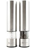 ** Christmas Sale ** Zelancio Electric Salt Pepper or Spice Grinder Set | Battery Powered One Touch Grind | Set of 2 Mills