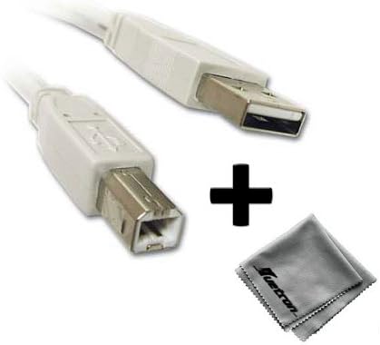 Samsung ML-2525W Wireless Mono Laser Printer Compatible 10ft White USB Cable A to B Plus Free Huetron Microfiber Cleaning Cloth