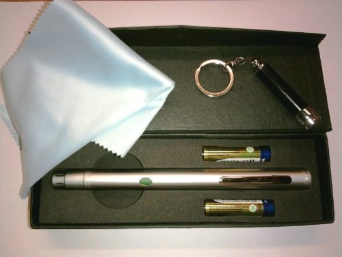 Green Laser Pointer Astronomy Grade for Military, Lecturers and Law Enforcement with Double Bonus Micro L.E.D. Flashlight Keychain and Blue Microfiber Optical Cloth
