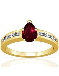 14K Yellow Gold Pear Cut Ruby Ring With Sidestones