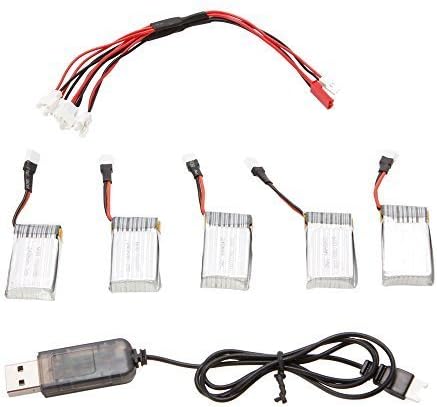MicroMall(TM) Hubsan H107 H107L H107C H107D U816 U816A V202 V939 V252 RC Quadcopter Spare Parts H107C-005 5Pcs 3.7v 240mAh 25C Li-po Battery and Charging Cable and USB Cable by cometoAM