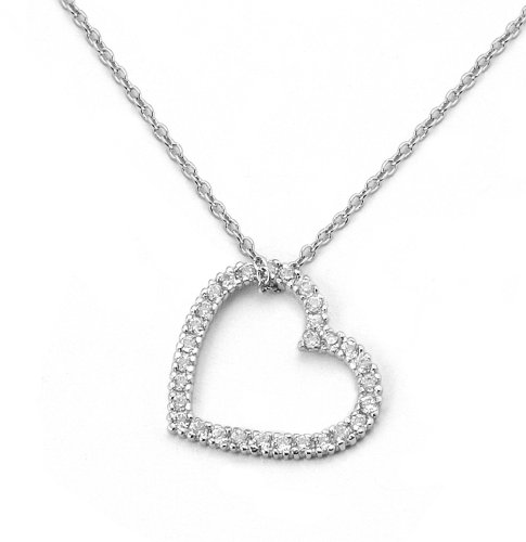 Sterling Silver Cubic Zirconia Open Heart Necklace By Crislu