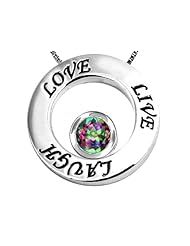 Original Star K (tm) Live/Love/Laugh Circle of Life Pendant with Round 7mm Mystic Rainbow Topaz in .925 Sterling Silver
