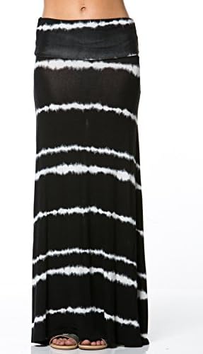 Frumos Women's Tie Dye White Stripped Rayon Jersey A-line Maxi Long Skirt Dress (1X-Large, Black)