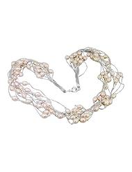 Sterling Silver and White Oval Freshwater Cultured Pearls Necklace on Japanese Silk Cord