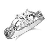 14k White Gold Prong Set Princess Center with Side Stones CZ Cubic Zirconia Bridal Wedding Engagement Solitaire Ring 1.5ct