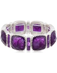 NINE WEST VINTAGE AMERICA "Geo Jewels" Worn Silver and Purple Colored Stone Stretch Bracelet, 2.5"