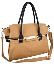 Hot Sale MG Collection GALIENA Turn Lock Accent Brown Shopper Handbag / Shoulder Bag