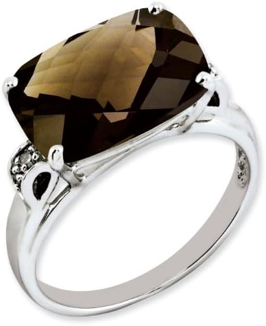 Sterling Silver Smoky Quartz and Diamond Ring - Size 8