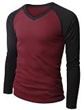 Doublju Mens Casual Long Sleeve Raglan Baseball V-NECK T-shirts