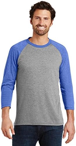 Threaded Sports Men's Baseball Crew Neck Cotton 3/4 Sleeve Essential Raglan T-Shirts Grey/Royal XL