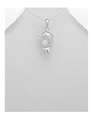 Dolphin CZ Pendant Necklace In 92.5 Sterling Silver