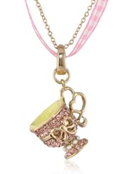 Betsey Johnson "Pave Pendants" Pave Teacup Pendant Necklace, 21"