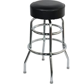 Backless Black Vinyl Commercial Barstool with Double Chrome Frame